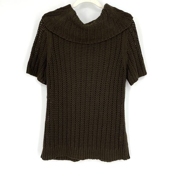 Vintage Ann Taylor LOFT Open Knit Cowlneck Sweater XL Brown - Picture 2 of 8